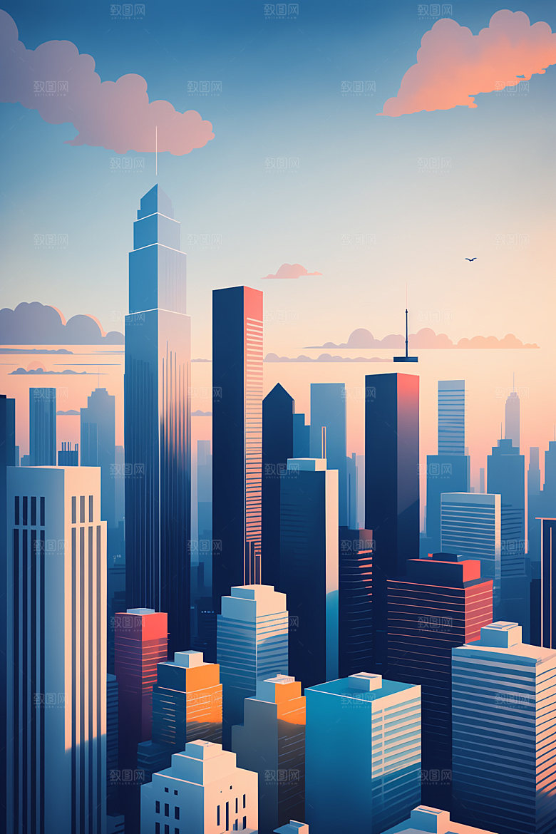 城市楼房大厦插画