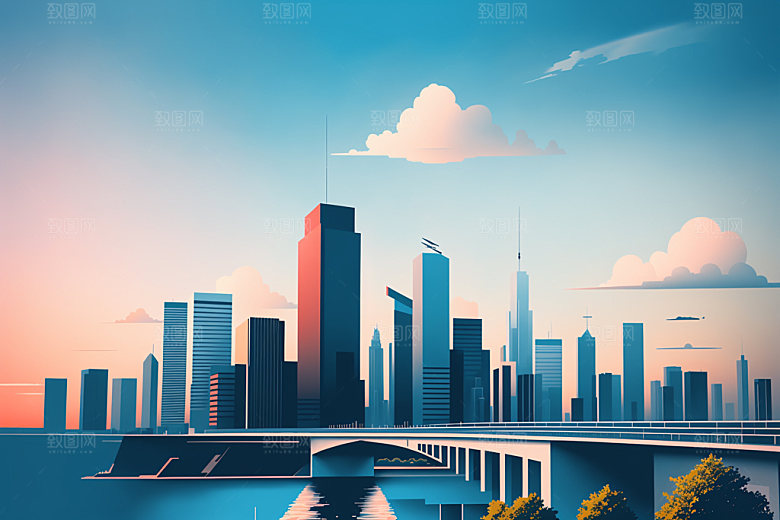 城市都市摩天大楼插画