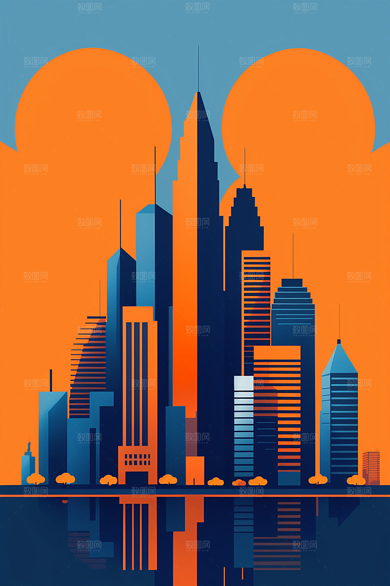 城市简约楼房插画