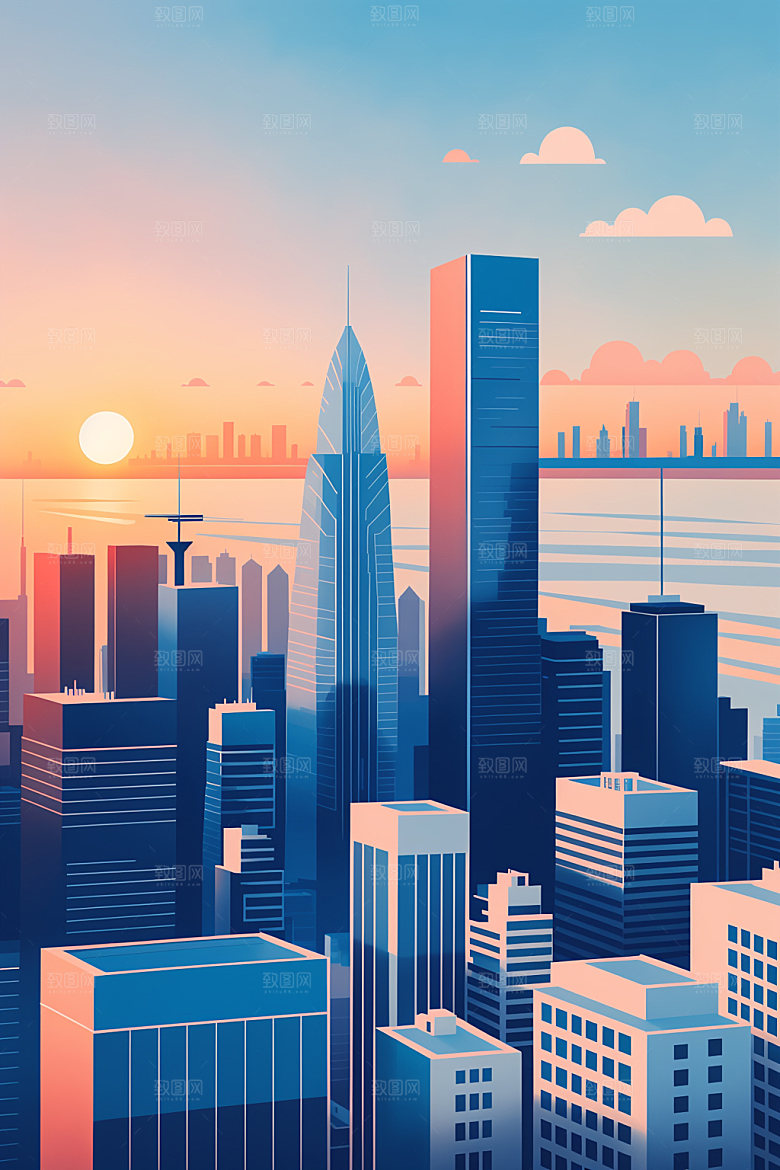城市楼房地标插画