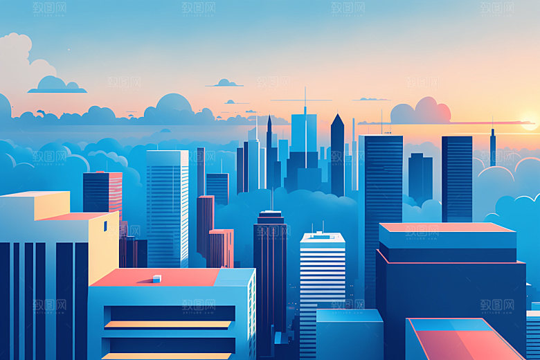 城市摩天大楼楼房插画