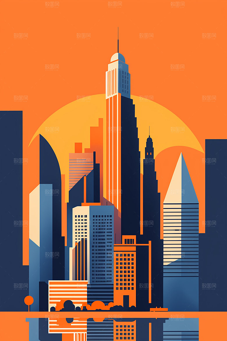 城市都市摩天大楼插画