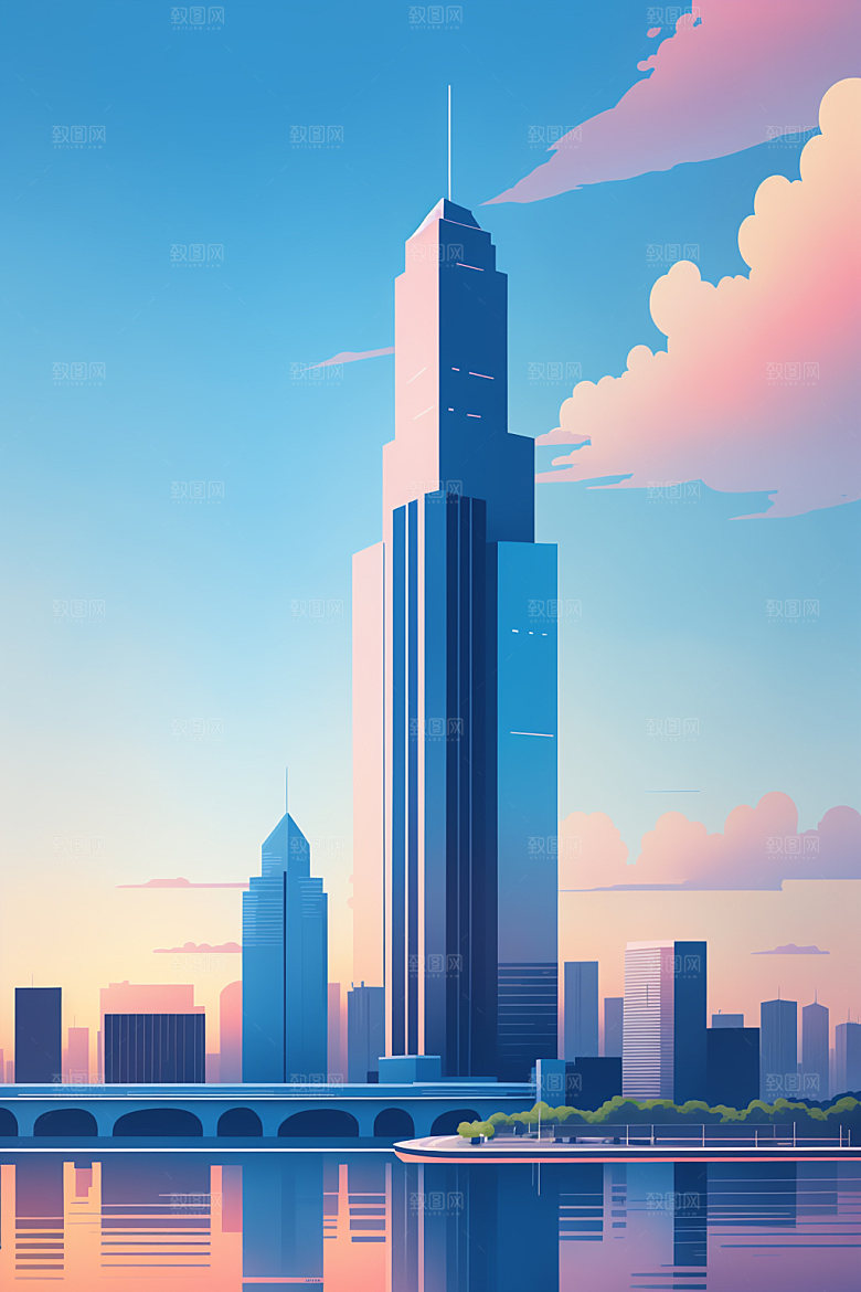 城市楼房简约插画