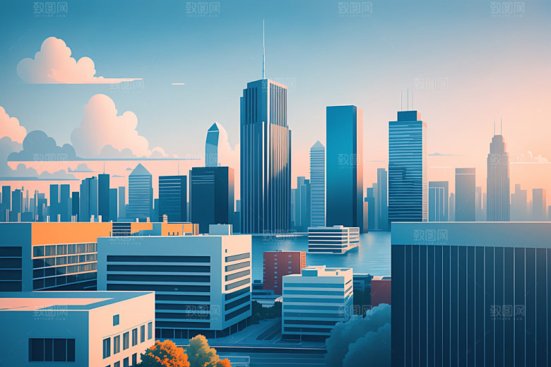 城市楼房摩天大楼插画