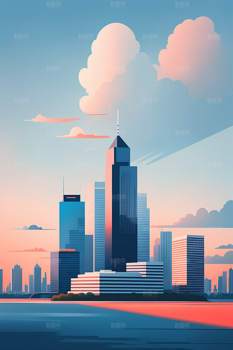 城市大厦地标插画
