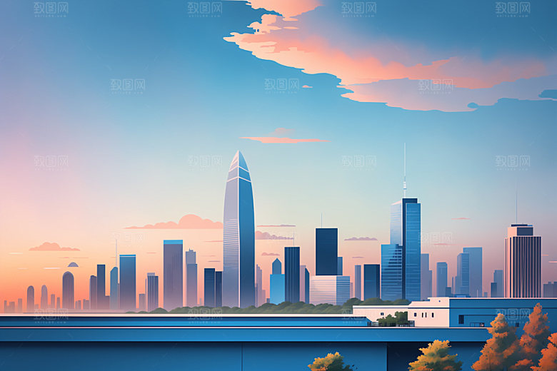 城市美式地标插画