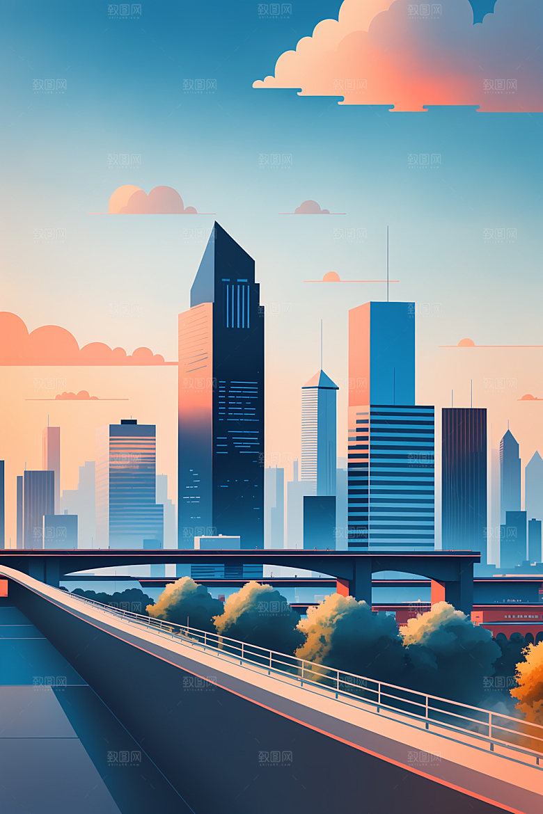城市大厦楼房插画