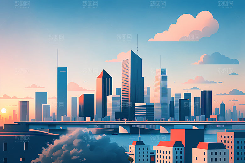 城市大厦扁平风插画