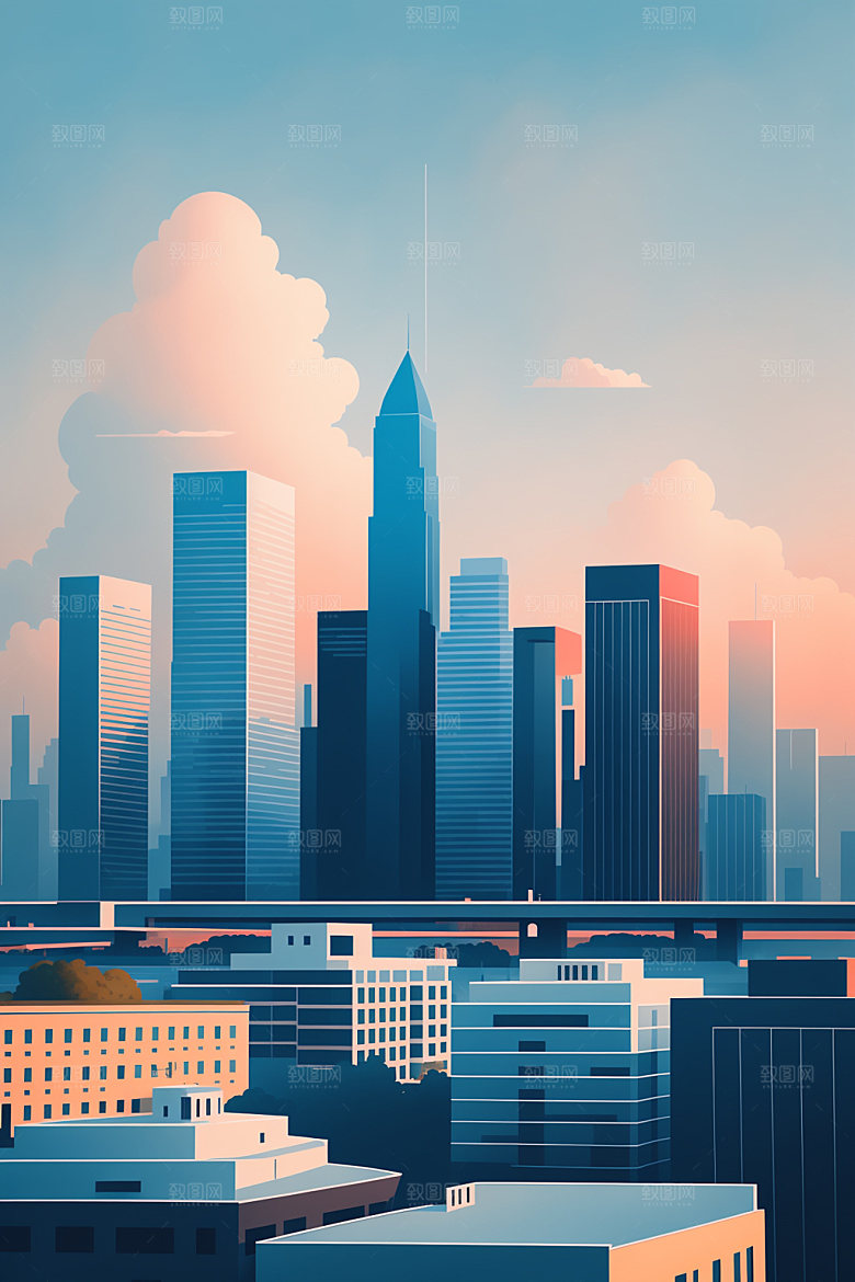 城市简约楼房插画
