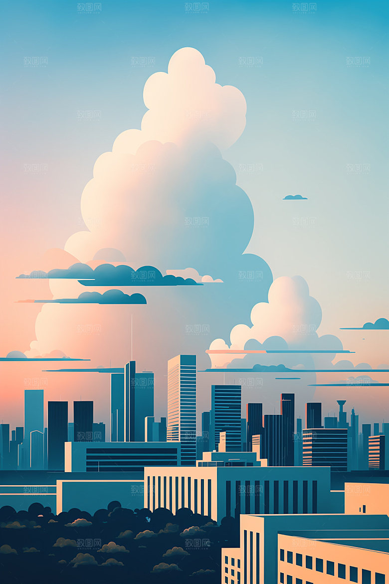 城市摩天大楼都市插画