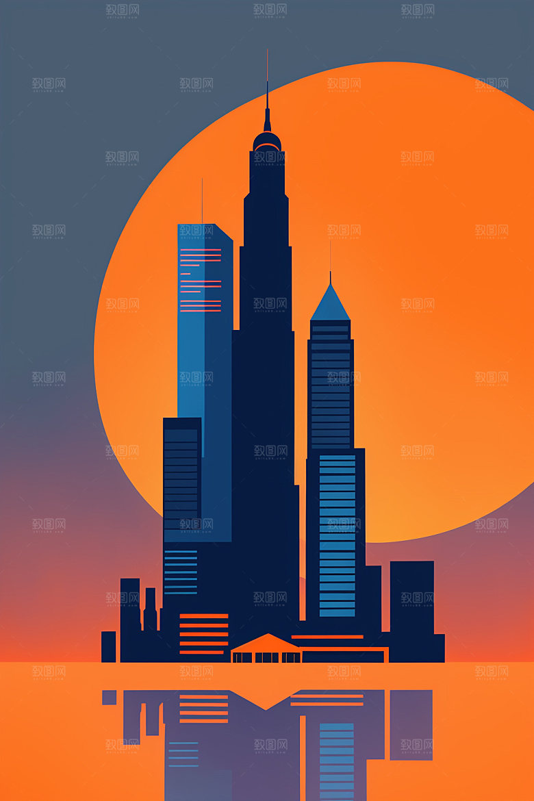 城市摩天大楼扁平风插画