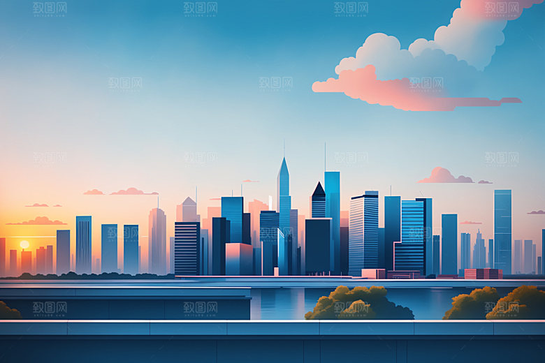 城市地标简约插画