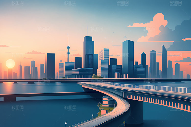 城市楼房大厦插画