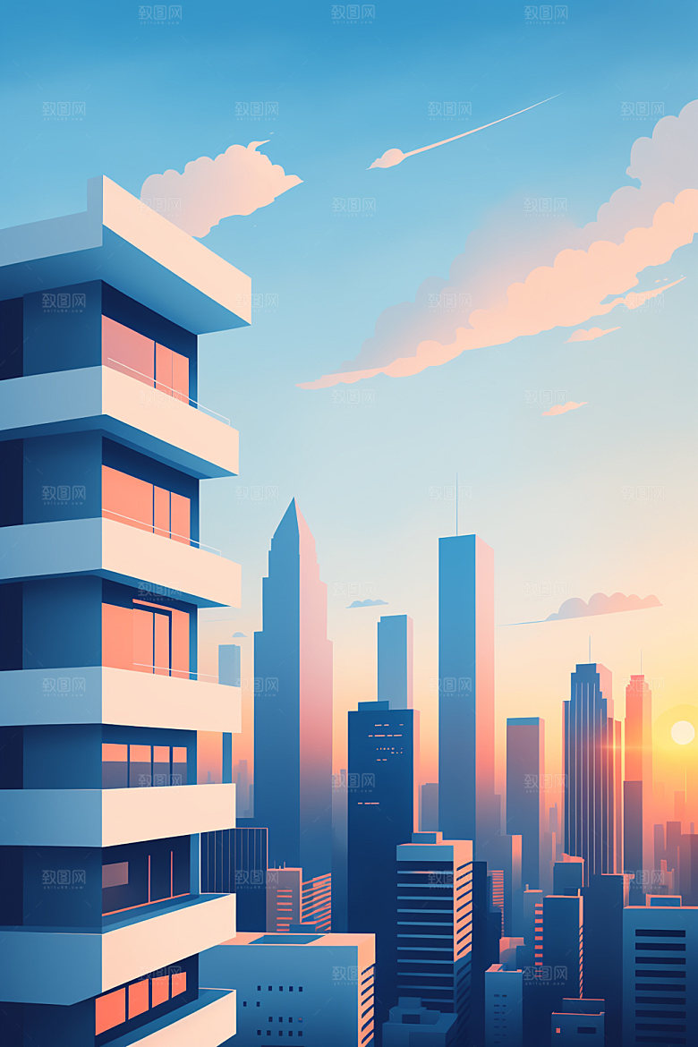 城市摩天大楼大厦插画