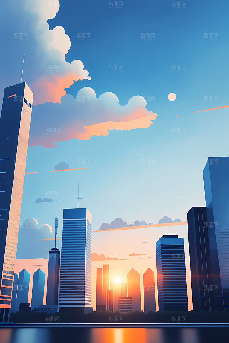 城市大厦简约插画