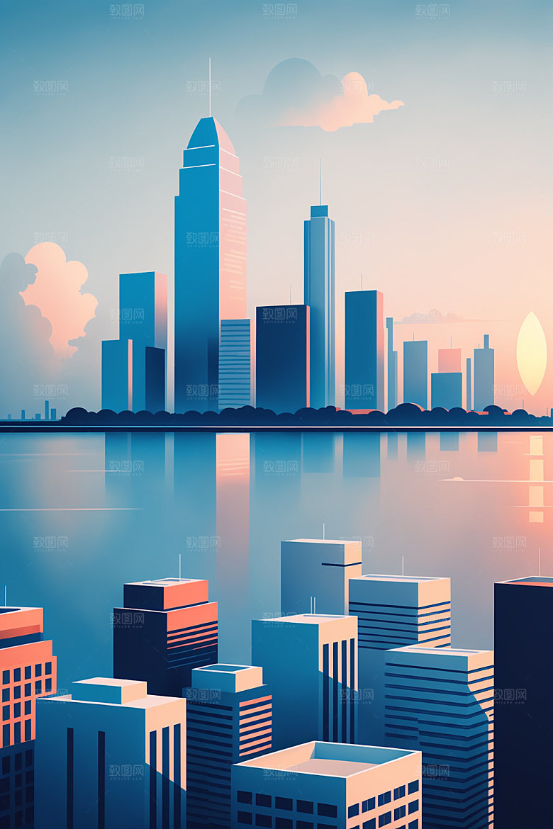 城市地标简约插画