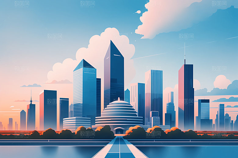城市摩天大楼大厦插画