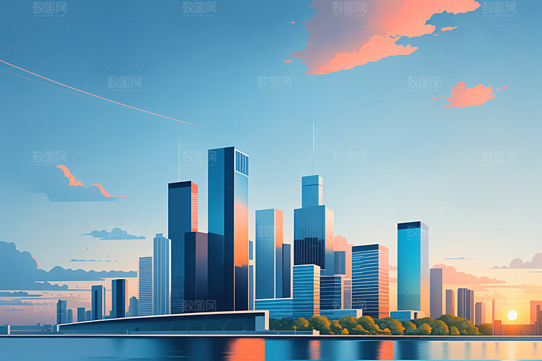 城市美式简约插画