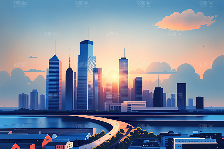 城市楼房大厦插画