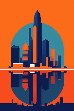 城市楼房地标插画