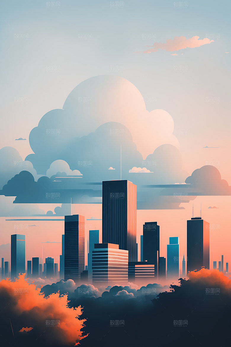 城市都市楼房插画