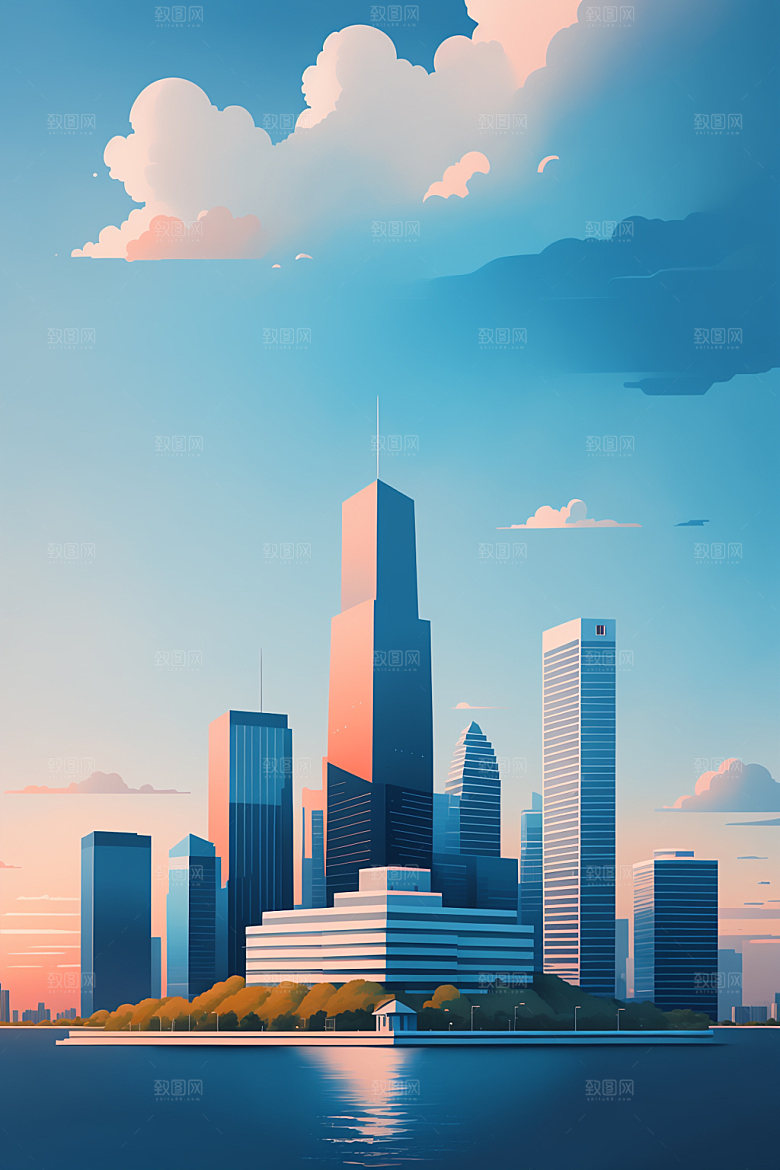 城市大厦简约插画