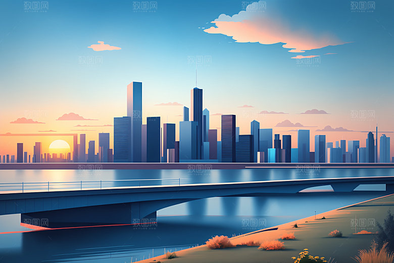 城市大厦简约插画