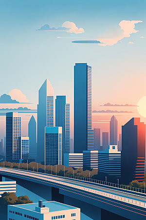 城市都市大厦插画