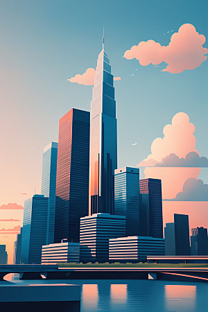 城市都市大厦插画
