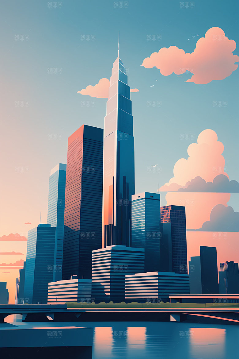 城市都市大厦插画