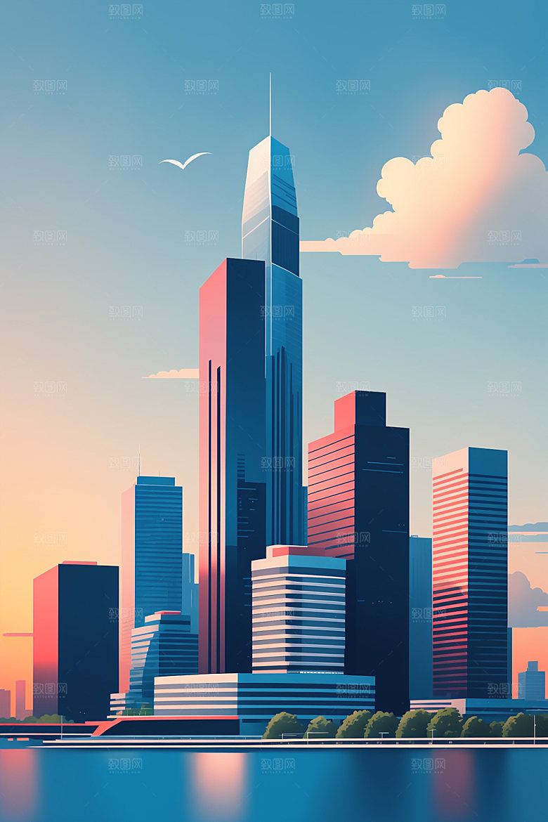 城市地标楼房插画