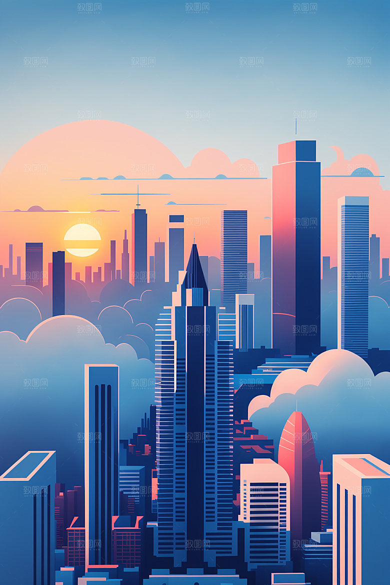 城市简约美式插画