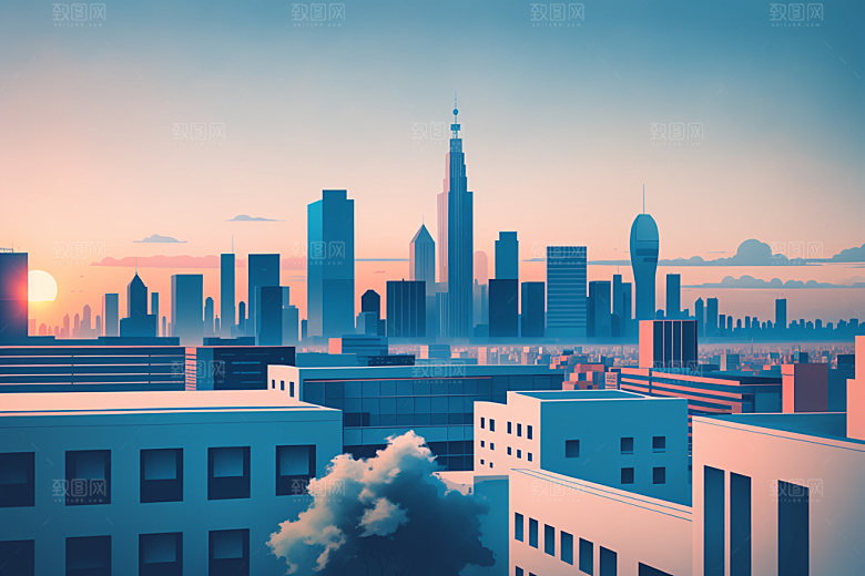城市都市美式插画