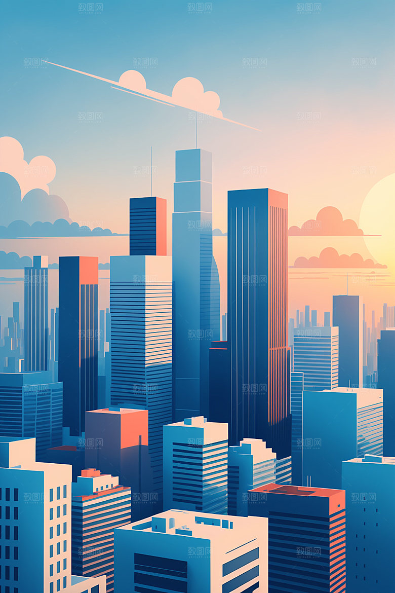城市地标楼房插画