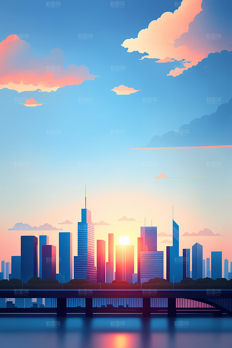 城市简约大厦插画