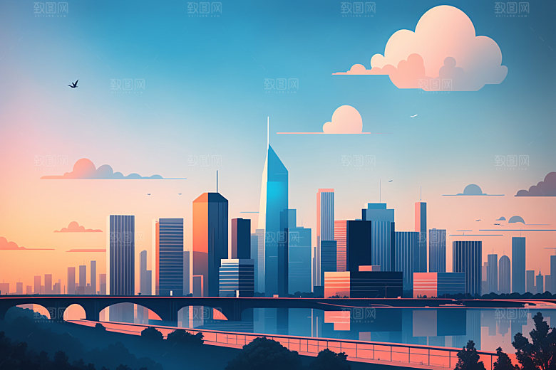 城市都市大厦插画