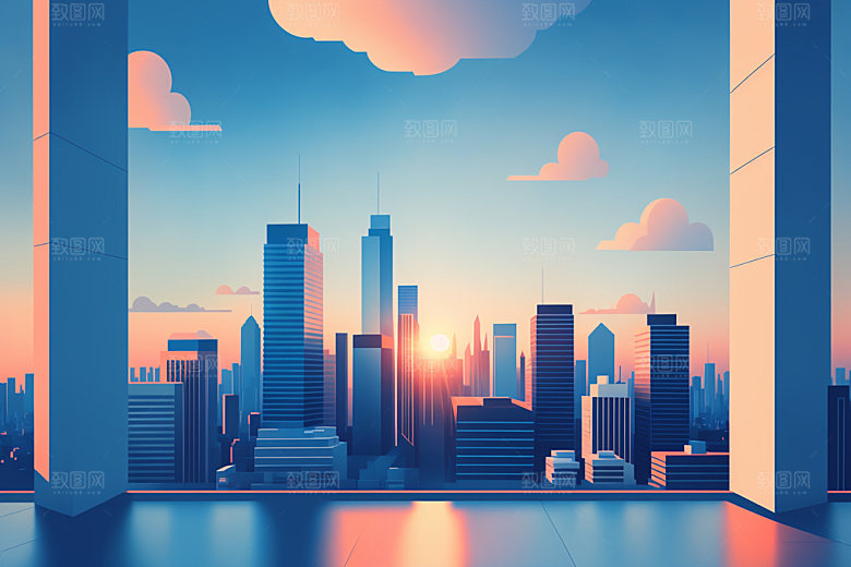 城市都市地标插画