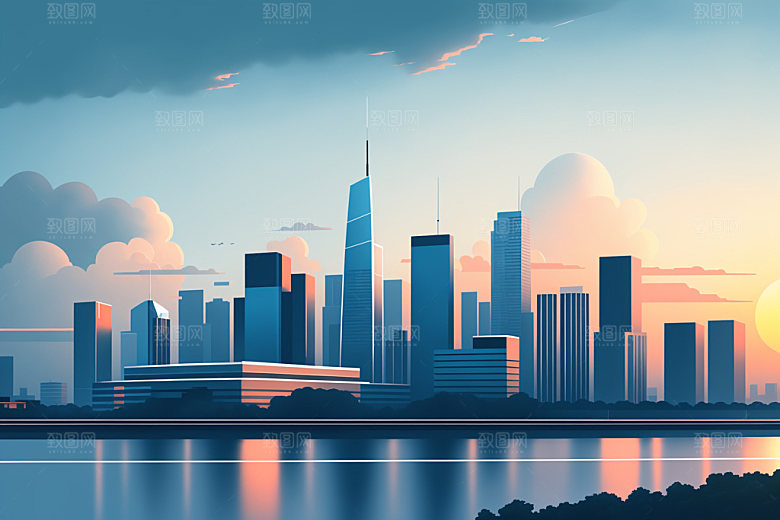 城市简约楼房插画