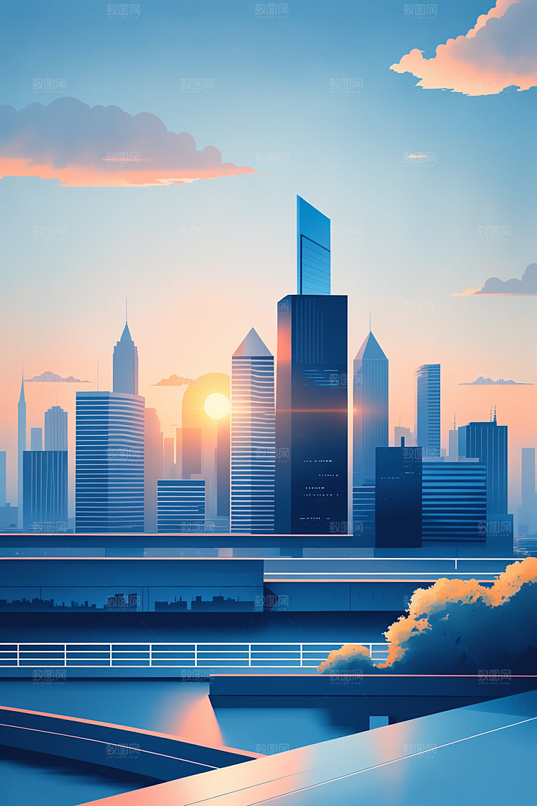 城市楼房艺术插画