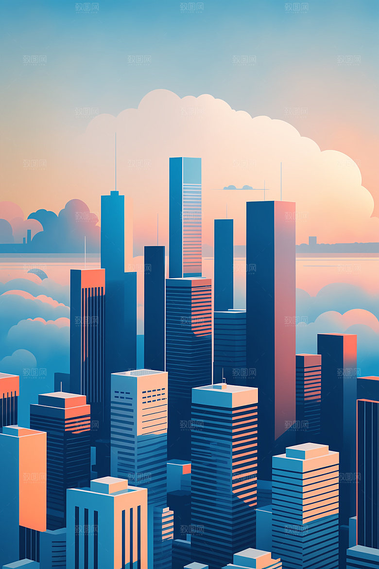 城市摩天大楼楼房插画