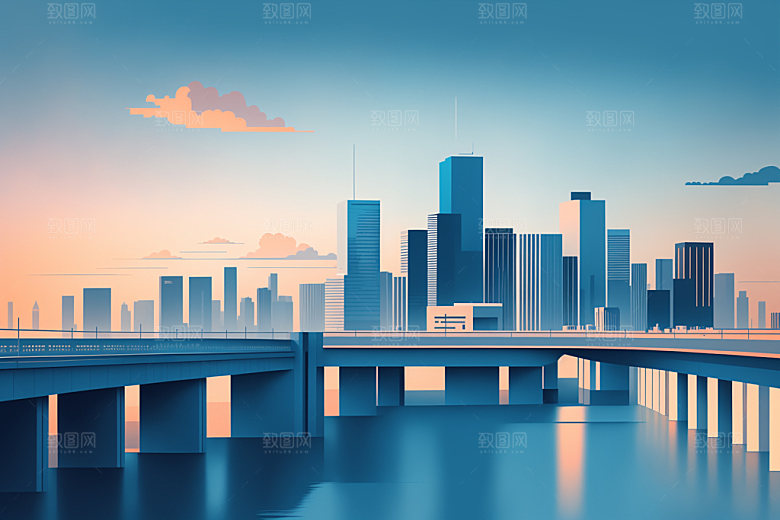 城市地标美式插画