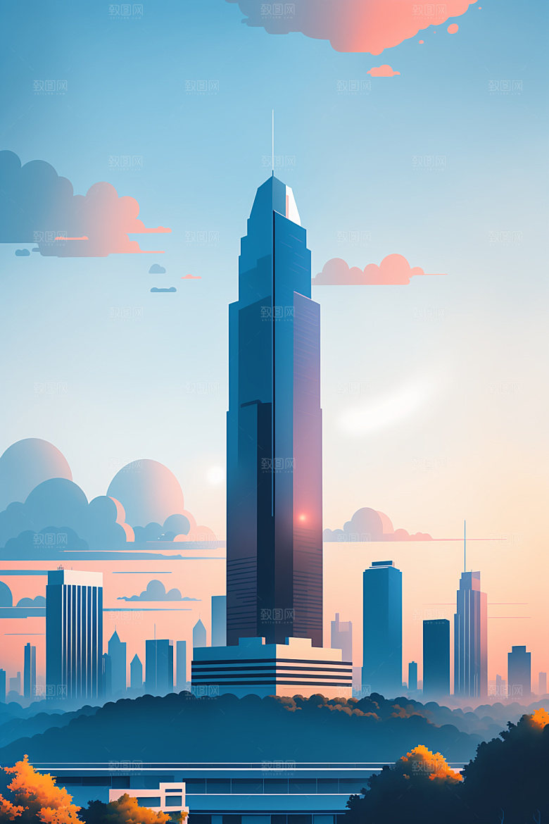 城市楼房地标插画