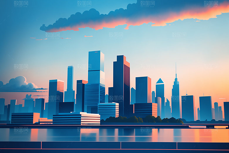 城市美式都市插画