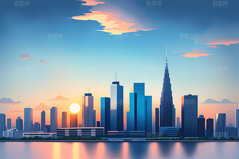 城市楼房扁平风插画