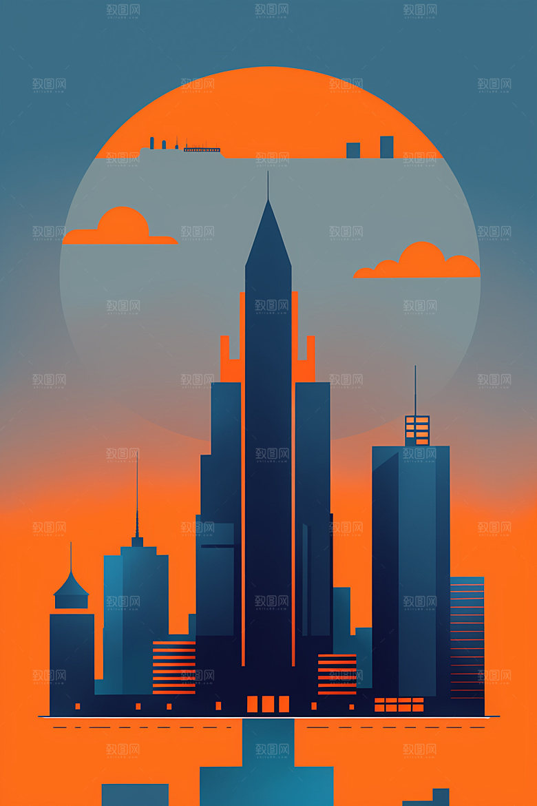 城市摩天大楼都市插画