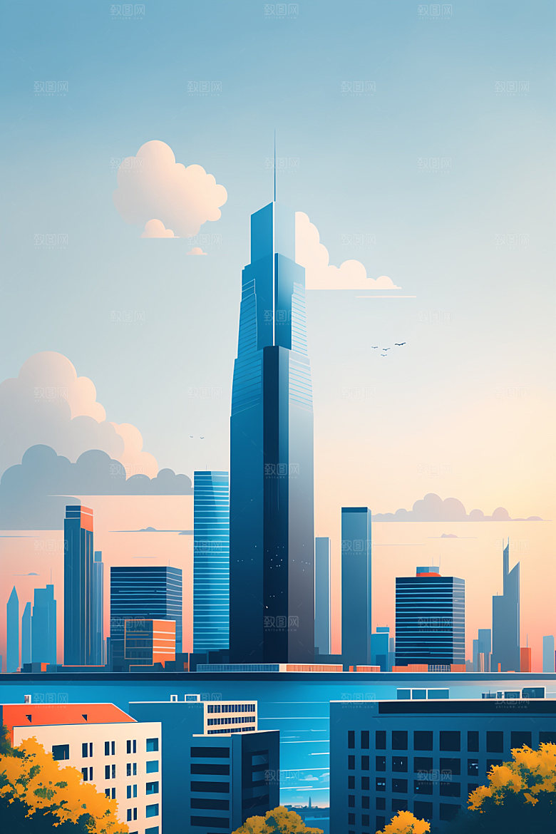 城市地标简约插画