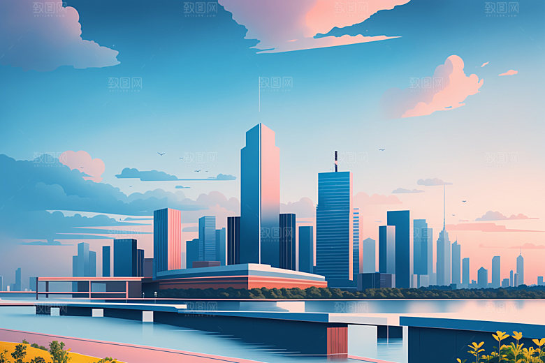 城市都市地标插画