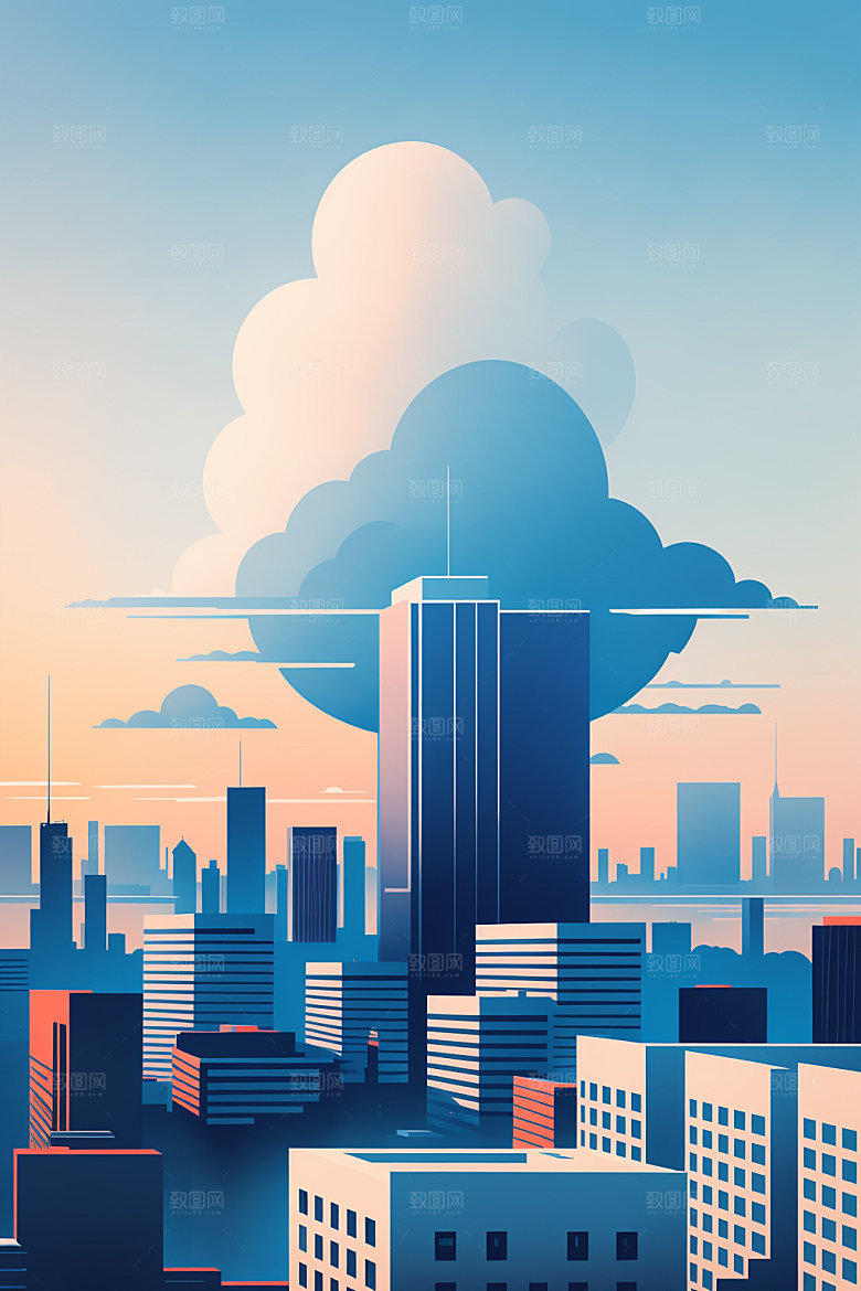 城市大厦地标插画