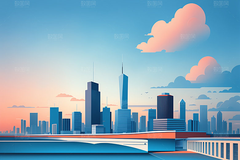 城市摩天大楼地标插画