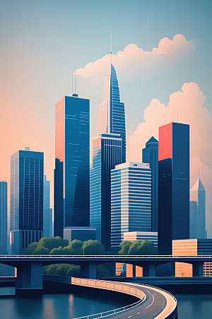 城市摩天大楼大厦插画